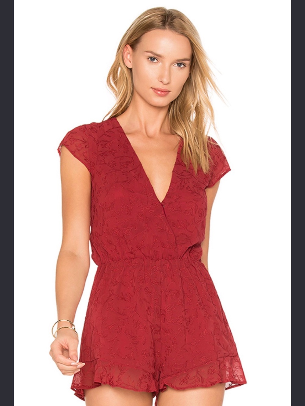 Lovers + Friends Red Lace V-Neck Romper